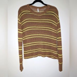 Wishlist Striped Sweater Loose Knit Tan Yellow Small Oversized